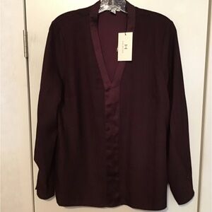 H by Halston Womens Essentials Long-Sleeve V-Neck Top Plum size M/M